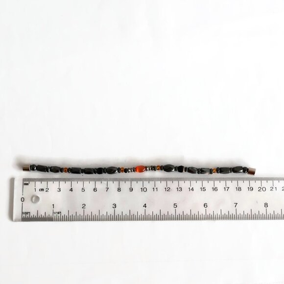 Magnetic Bracelet - Hermatite beads - orange bead - Picture 4 of 7